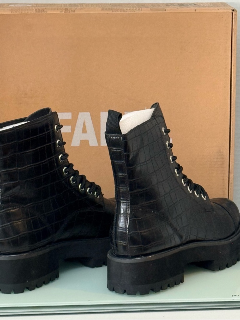 Faryl by Farylrobin Cammy Black Croc Combat Boots Lug Sole Size 8 - Picture 6 of 7